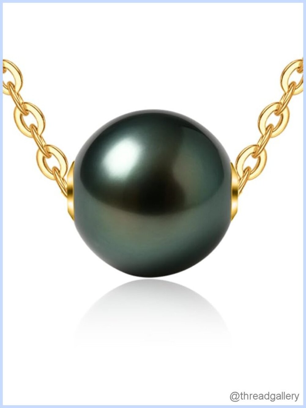 18K Solid Gold Tahitian Black Pearl Pendant Necklace